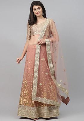 Brown Sequin Embroidered Net Lehenga Set