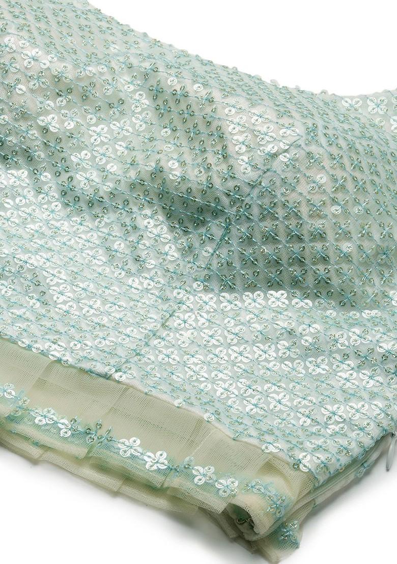 Blue Sequin Embroidered Poly Blend Lehenga Set