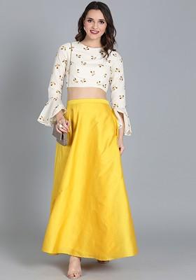 Off White Embroidered Poly Blend Lehenga Set