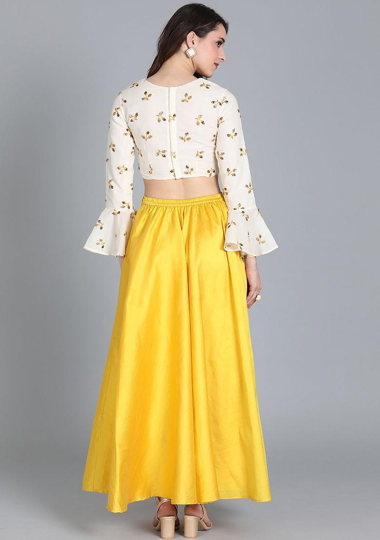 Off White Embroidered Poly Blend Lehenga Set