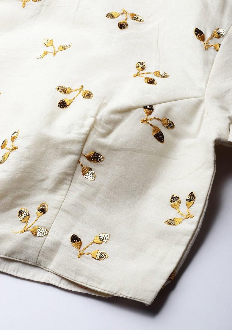 Off White Embroidered Poly Blend Lehenga Set