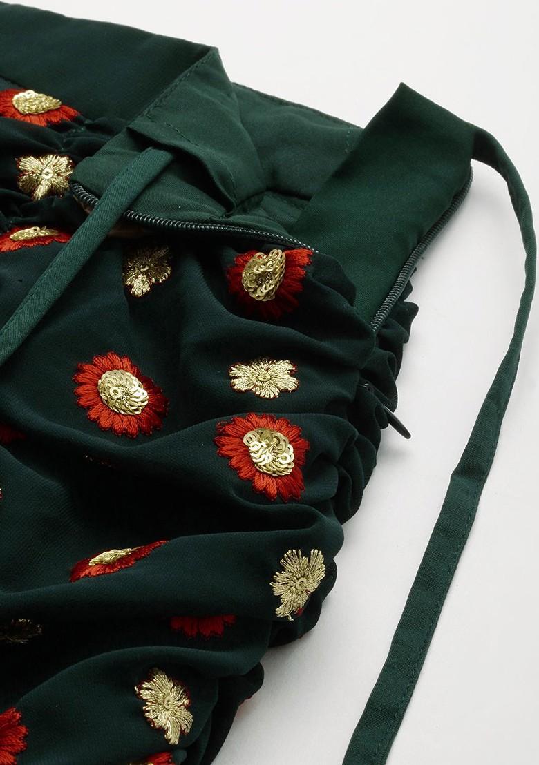 Green Sequin Embroidered Poly Blend Lehenga Set