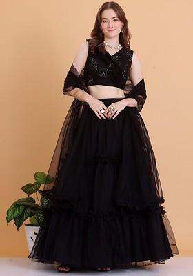 Black Embellished Poly Blend Lehenga Set