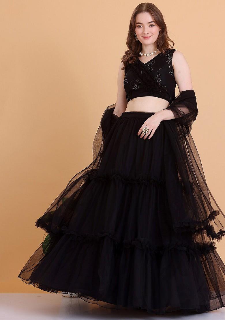 Black Embellished Poly Blend Lehenga Set