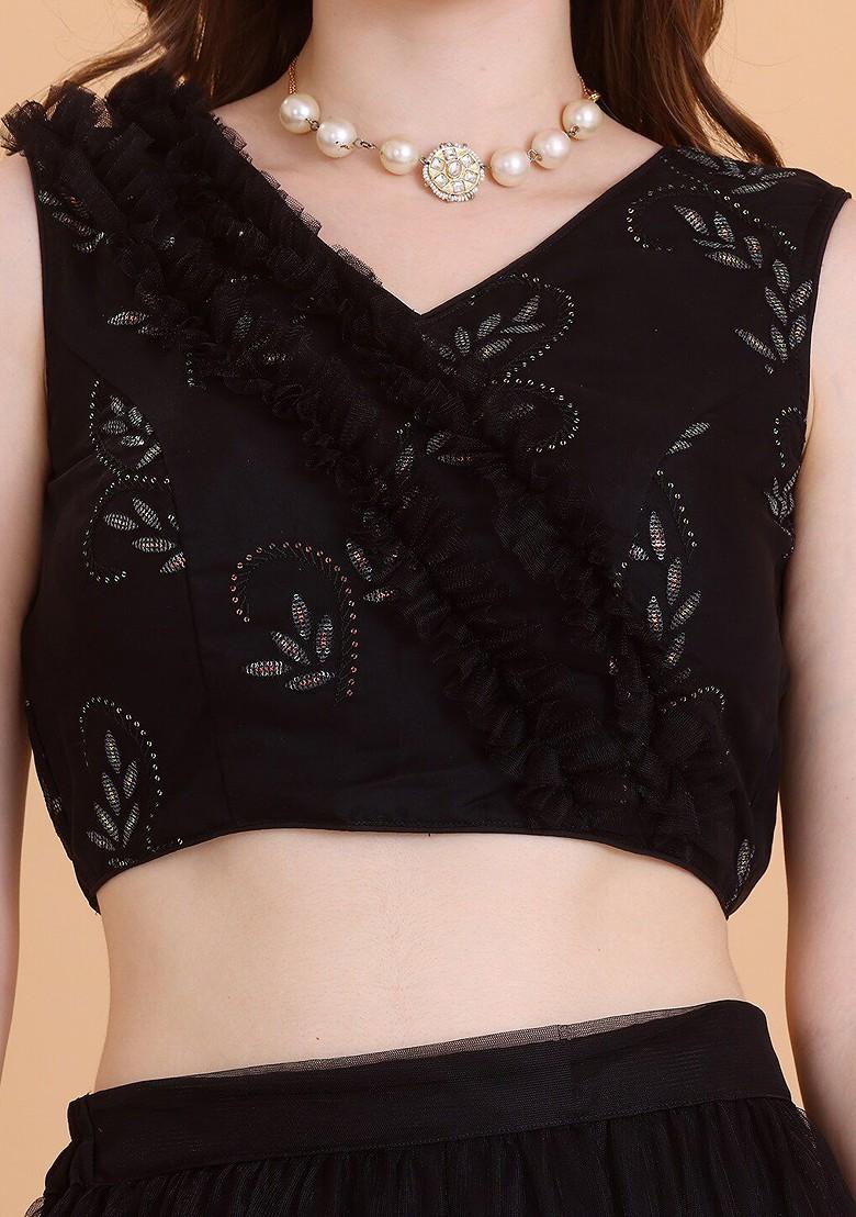 Black Embellished Poly Blend Lehenga Set