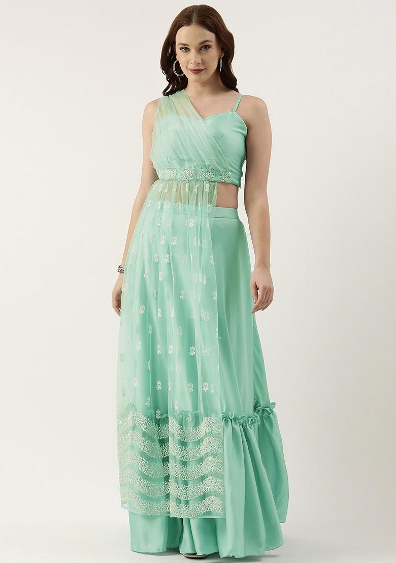 Sea Green Sequin Embroidered Poly Blend Lehenga Set