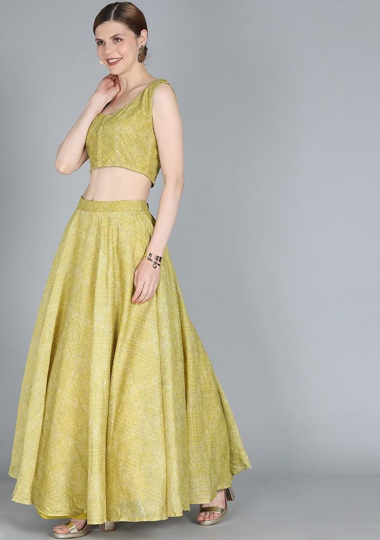 Olive Green Embroidered Poly Blend Lehenga Set