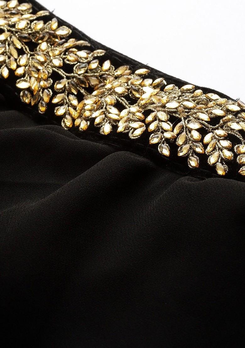 Black Embroidered Poly Blend Lehenga Set