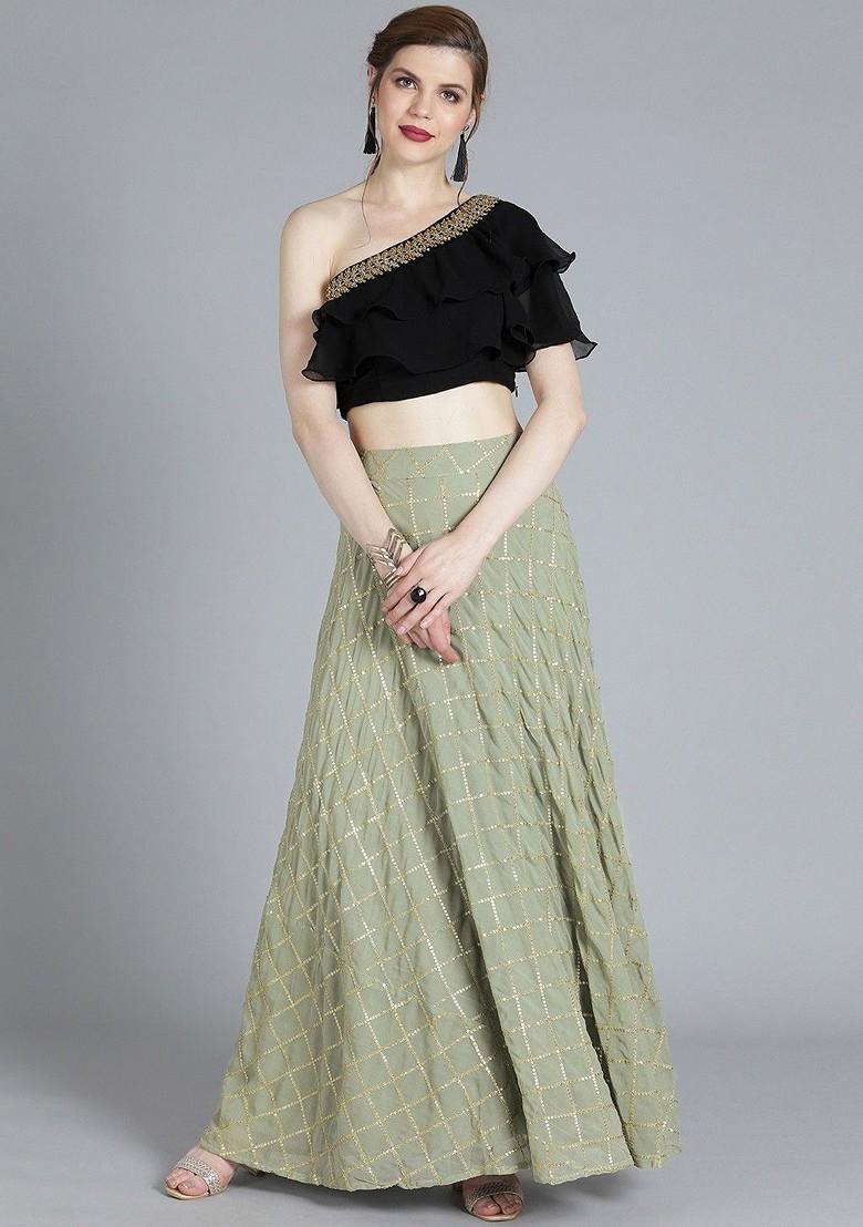 Black Embroidered Poly Blend Lehenga Set