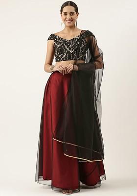 Black Sequin Embroidered Poly Blend Lehenga Set