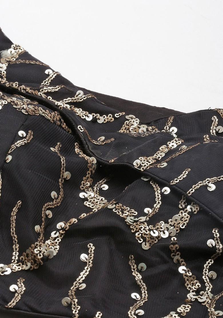 Black Sequin Embroidered Poly Blend Lehenga Set
