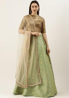 Brown Sequin Embroidered Poly Blend Lehenga Set