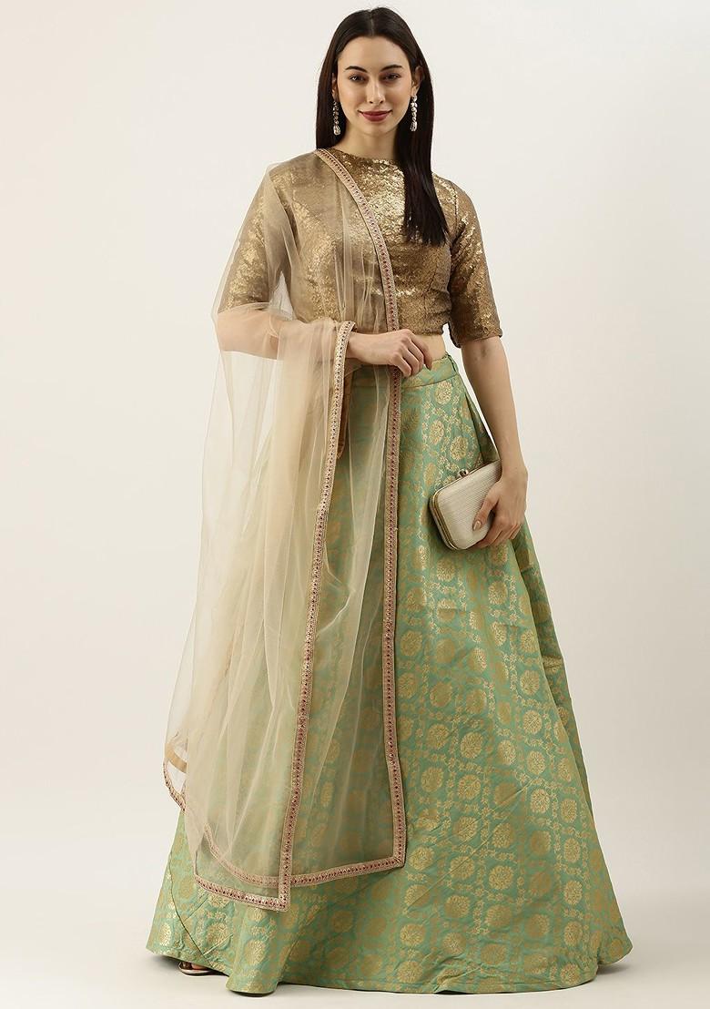 Brown Sequin Embroidered Poly Blend Lehenga Set