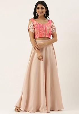 Pink Solid Poly Blend Lehenga Set