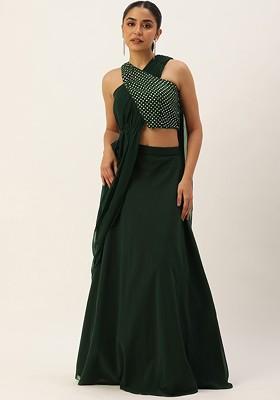 Green Embellished Poly Blend Lehenga Set