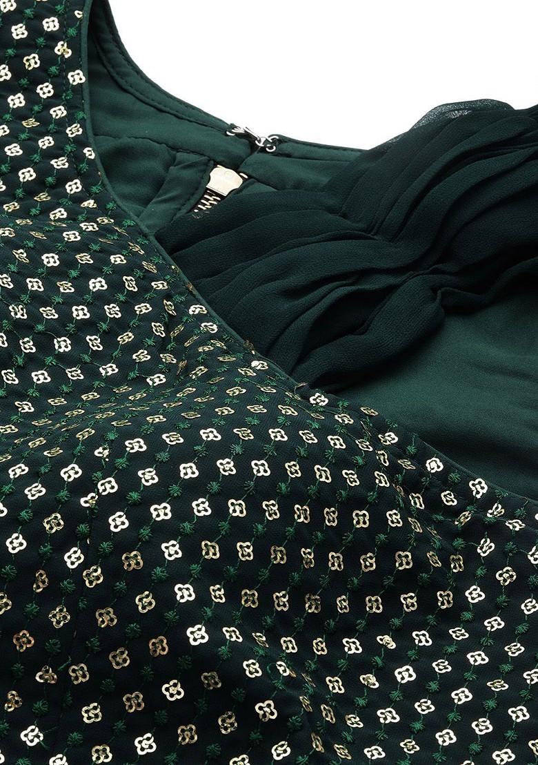 Green Embellished Poly Blend Lehenga Set