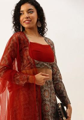 Grey Sequin Embroidered Poly Blend Lehenga Set