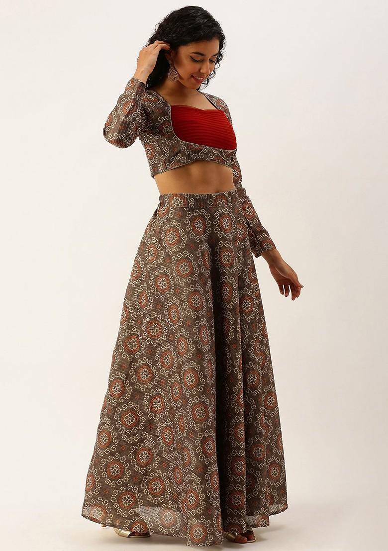 Grey Sequin Embroidered Poly Blend Lehenga Set