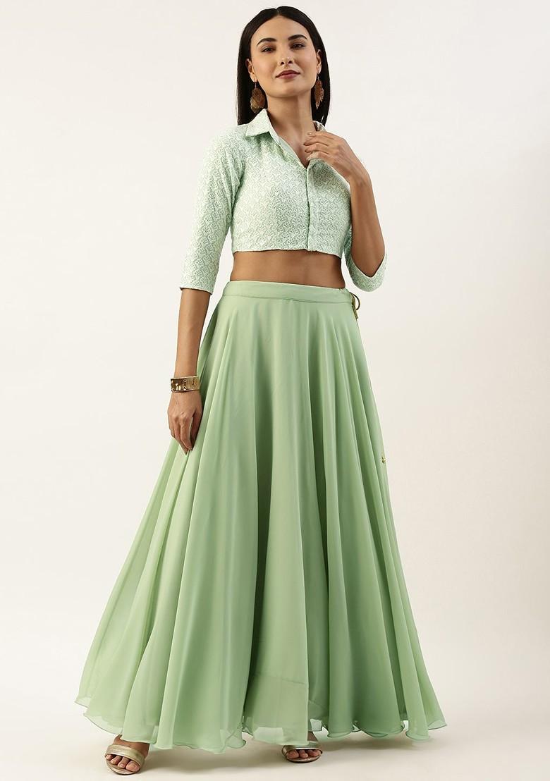Sea Green Sequin Embroidered Poly Blend Lehenga Set