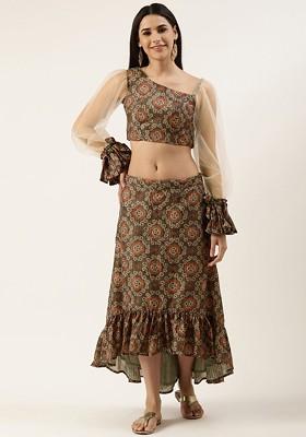 Grey Thread Embroidered Poly Blend Lehenga Set
