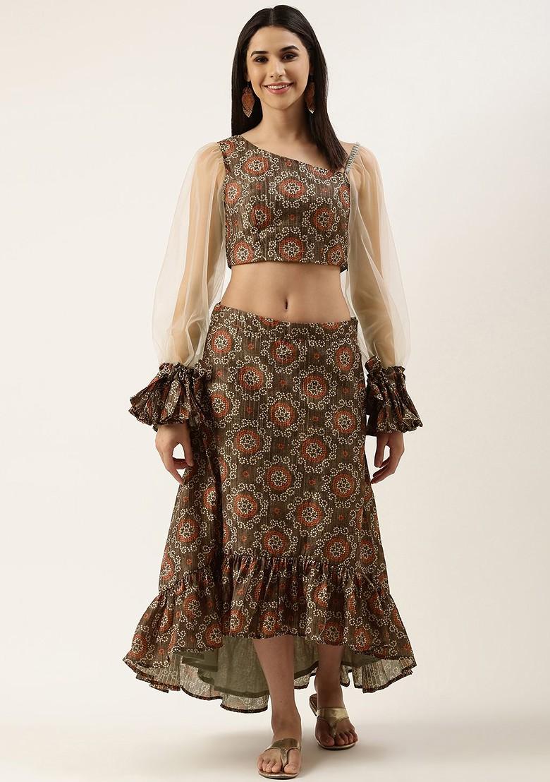 Grey Thread Embroidered Poly Blend Lehenga Set