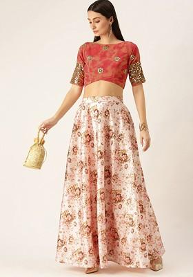 Pink Mirror Embroidered Poly Blend Lehenga Set