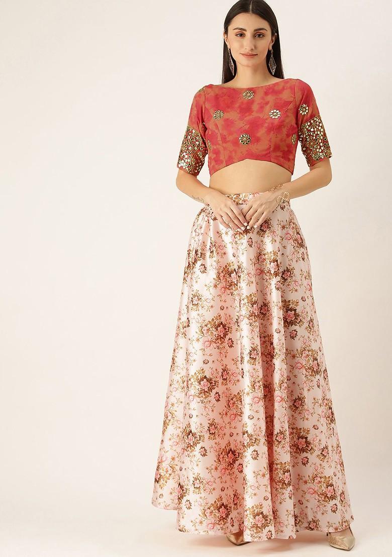 Pink Mirror Embroidered Poly Blend Lehenga Set