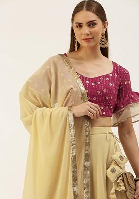 Pink Sequin Embroidered Poly Blend Lehenga Set