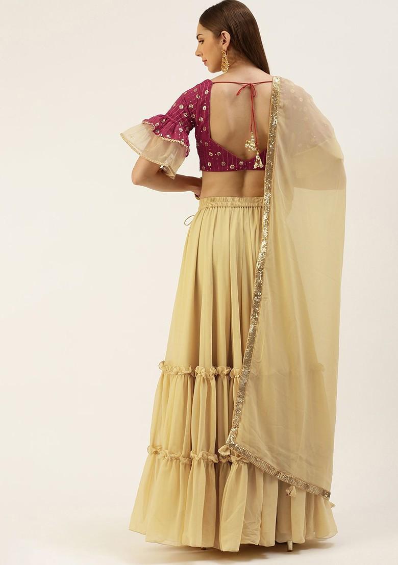 Pink Sequin Embroidered Poly Blend Lehenga Set