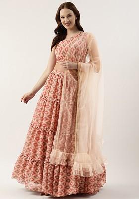 Multicolor Thread Embroidered Poly Blend Lehenga Set