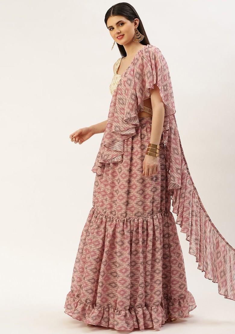 Off White Thread Embroidered Poly Blend Lehenga Set