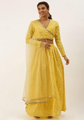 Yellow Sequin Embroidered Poly Blend Lehenga Set