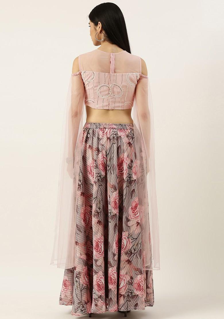 Pink Embroidered Poly Blend Lehenga Set