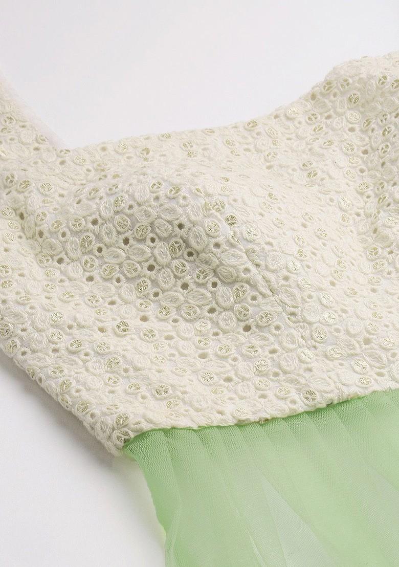 Off White Embroidered Poly Blend Lehenga Set