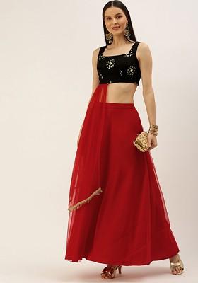 Black Sequin Embroidered Poly Blend Lehenga Set