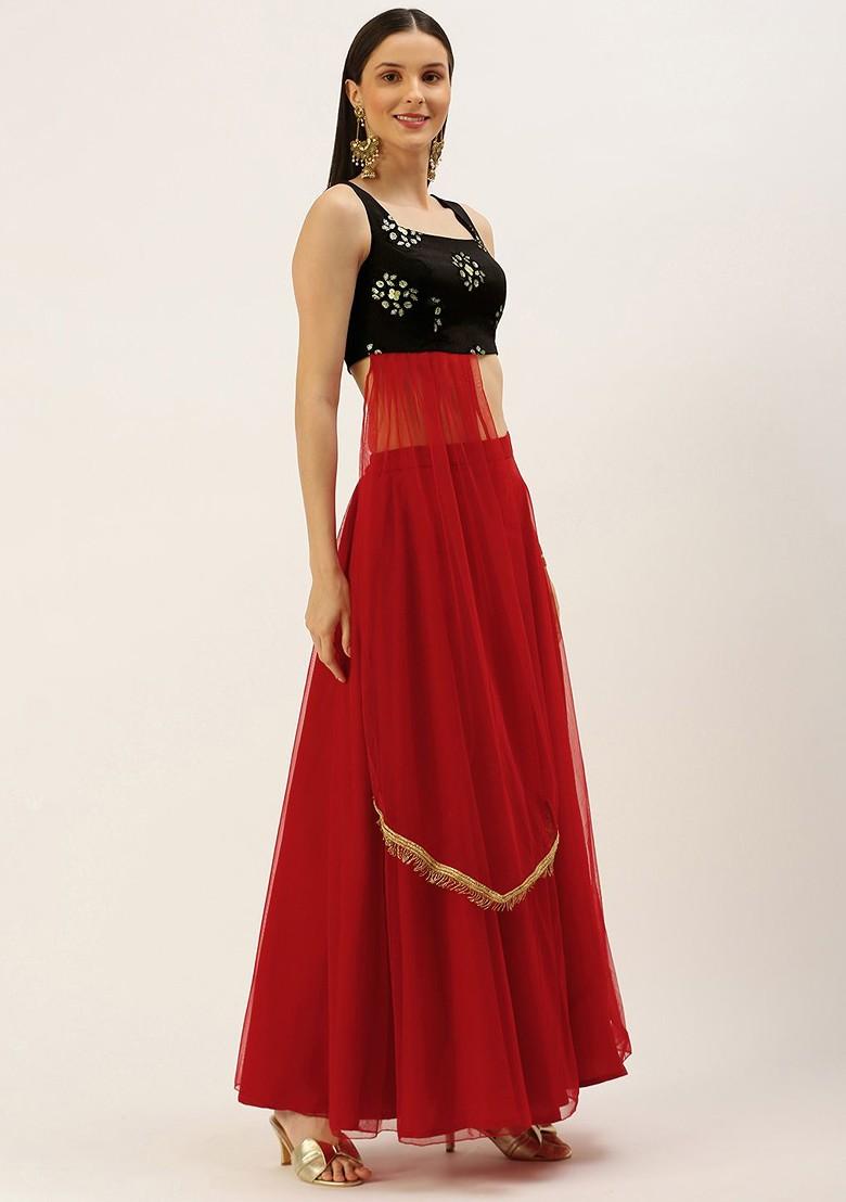 Black Sequin Embroidered Poly Blend Lehenga Set