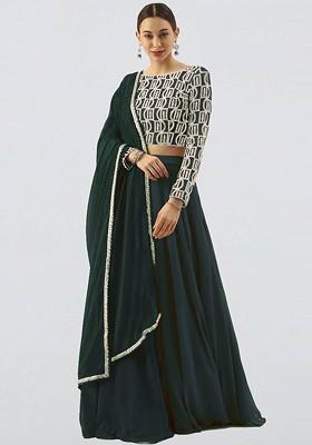 Green Embroidered Poly Blend Lehenga Set