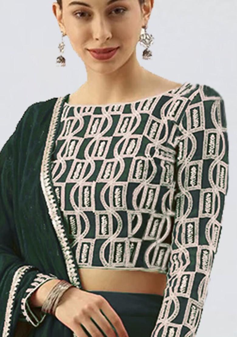 Green Embroidered Poly Blend Lehenga Set