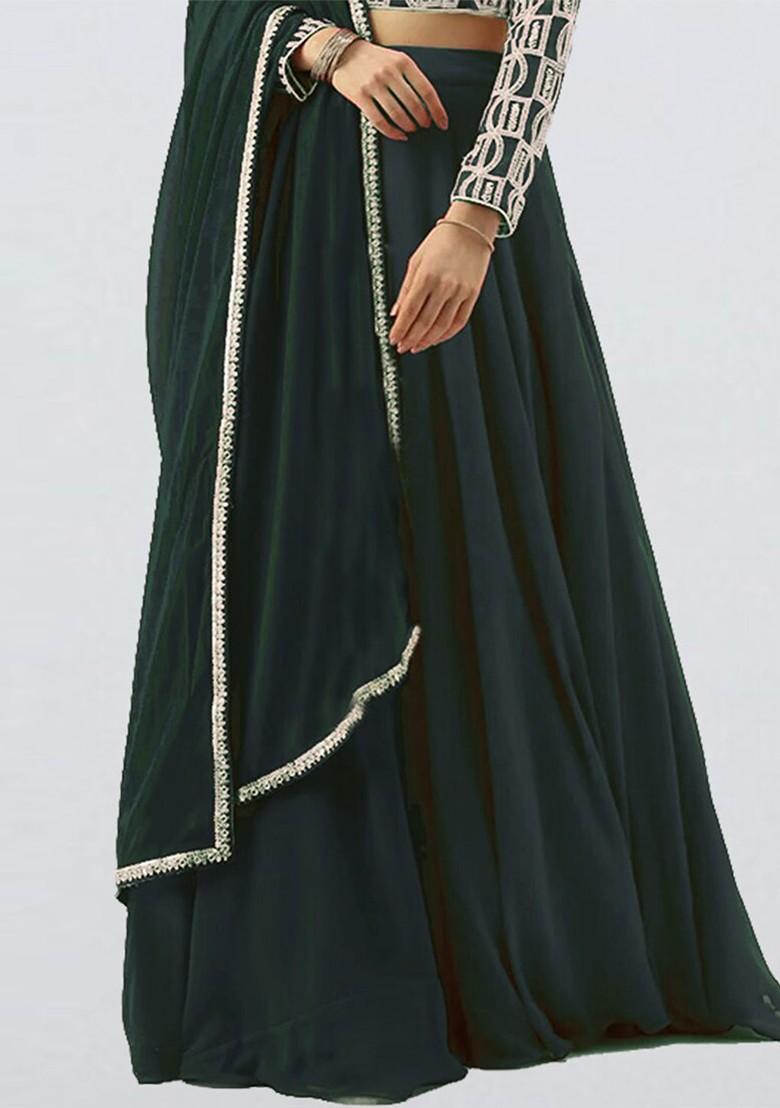 Green Embroidered Poly Blend Lehenga Set