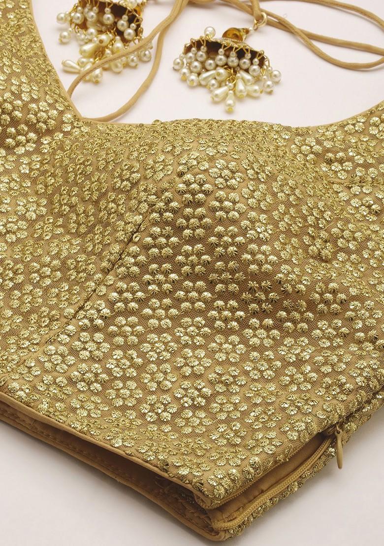 Beige Embroidered Poly Blend Lehenga Set