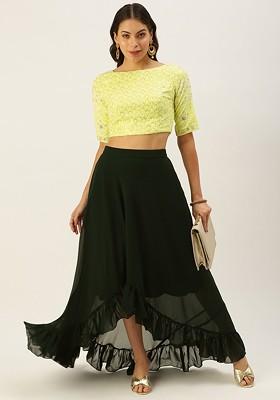 Yellow Thread Embroidered Poly Blend Lehenga Set