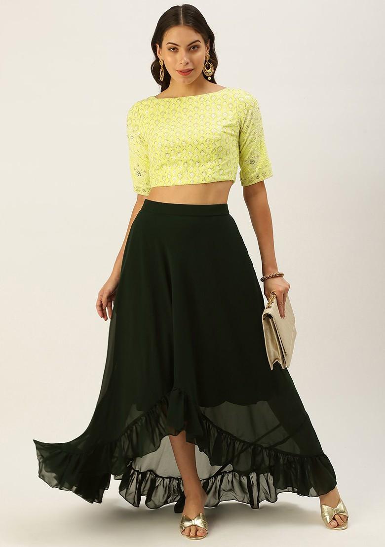 Yellow Thread Embroidered Poly Blend Lehenga Set