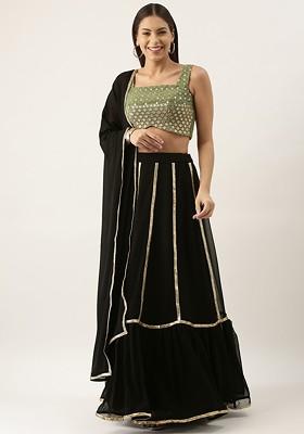 Green Embellished Poly Blend Lehenga Set