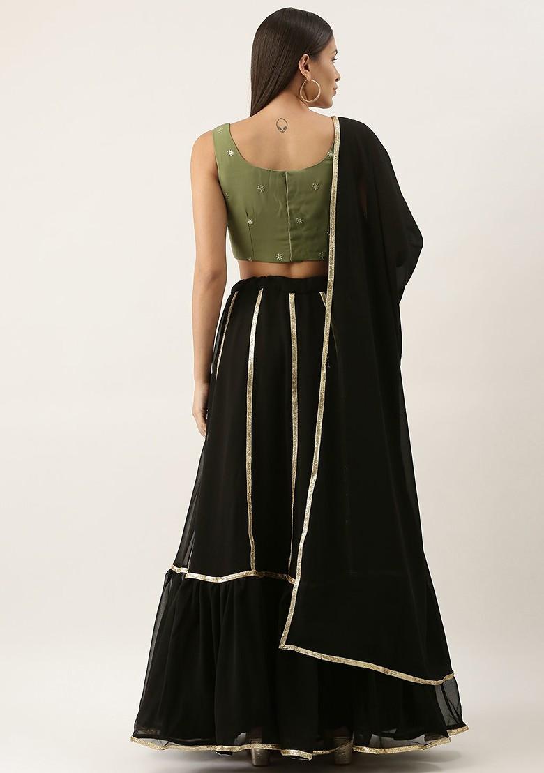 Green Embellished Poly Blend Lehenga Set