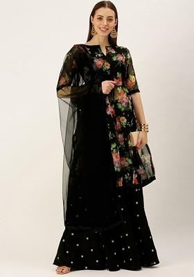 Black Solid Poly Blend Lehenga Set