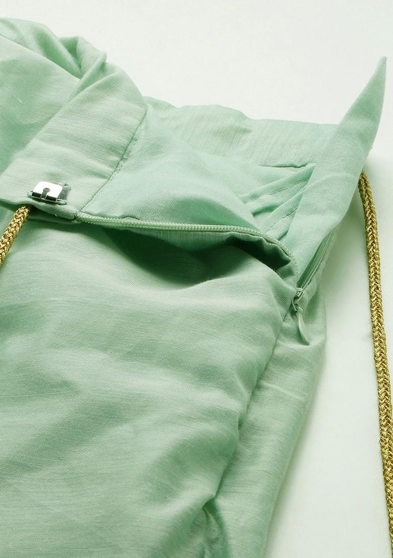 Green Thread Embroidered Poly Blend Lehenga Set