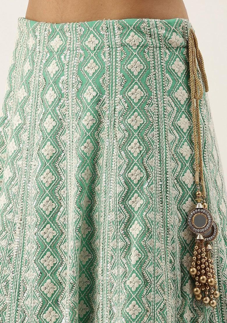 Pink Embroidered Poly Blend Lehenga Set