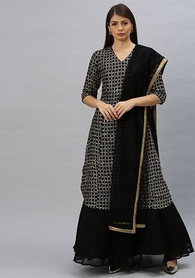 Black Embellished Poly Blend Lehenga Set