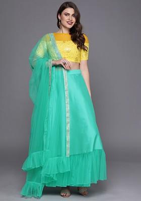 Yellow Solid Poly Blend Lehenga Set
