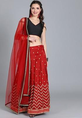 Black Embroidered Poly Blend Lehenga Set